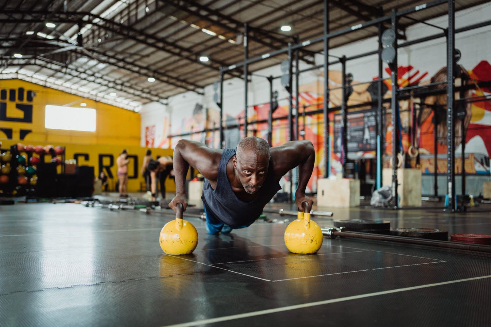 CrossFit box with kettlebells